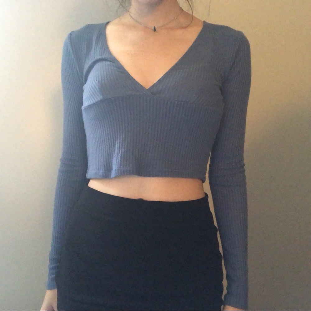 Light blue plunge neck